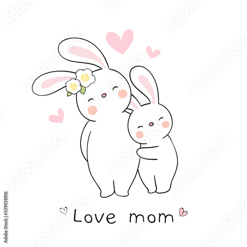 Draw mom rabbit and baby hug with love.For mother'day.