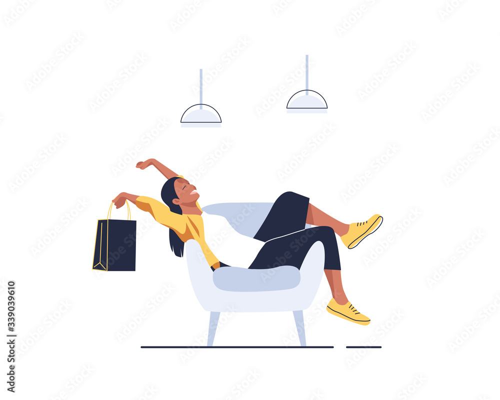 Fototapeta premium The girl with the packages,Beautiful woman is shopping,Fashionable. Vector illustration in cartoon style