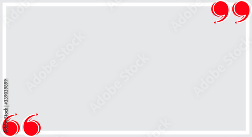 banner frame gray with red quotation symbol, quote box frame simple and cute, quote boxes for template design text info, speech bubble square frame and bracket red for copy space, commas frame