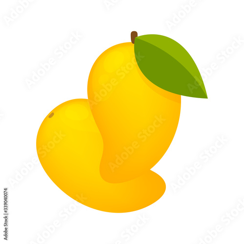 mango ripe fruit simple isolated on white background, yellow mango cartoon for clip art, illustration mango for icon