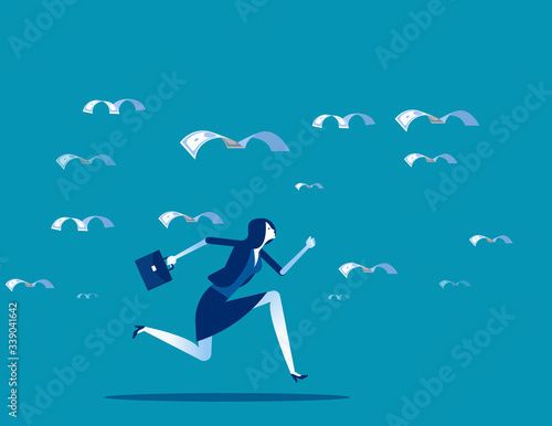 Pursue the migration of money. Business finance and economy concept, Flat cartoon vector design.