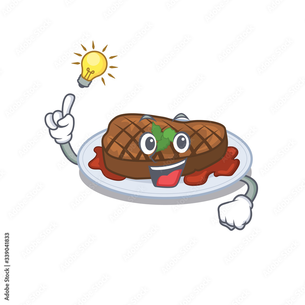 Mascot character design of grilled steak with has an idea smart gesture Mascot character design of grilled steak with has an idea smart gesture