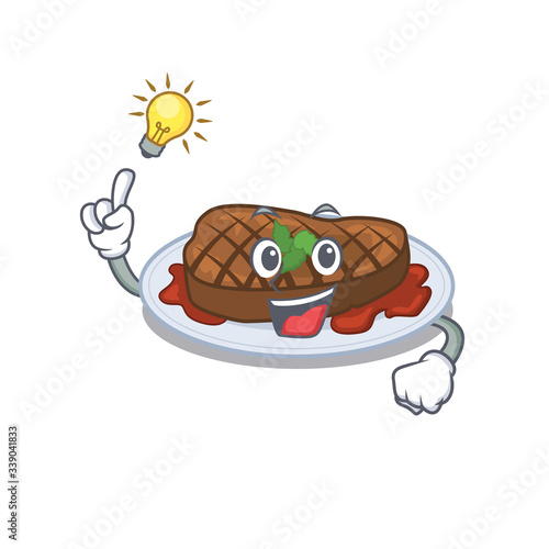 Mascot character design of grilled steak with has an idea smart gesture