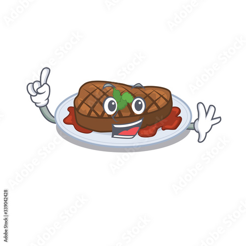 Grilled steak mascot character design with one finger gesture