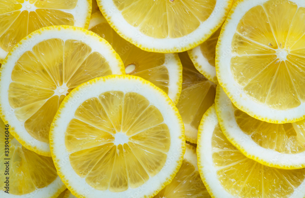 Closeup of slices of lemon textured background Closeup of slices of lemon textured background