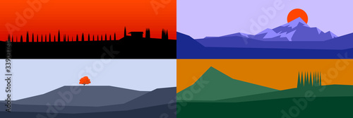 Vector banners minimalist panorama landscape set.