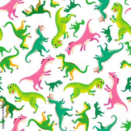 A Childish dinosaurs and tropical leaves pattern © Pictulandra