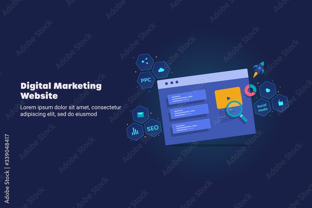 Digital marketing concept. Business strategy development for new website lunching, internet , technology with seo, social media, networking, start-up. Web banner template. Digital marketing concept. Business strategy development for new website lunching, internet , technology with seo, social media, networking, start-up. Web banner template.