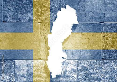 Sweden map on concrete wall. 3D rendering. National flag photo