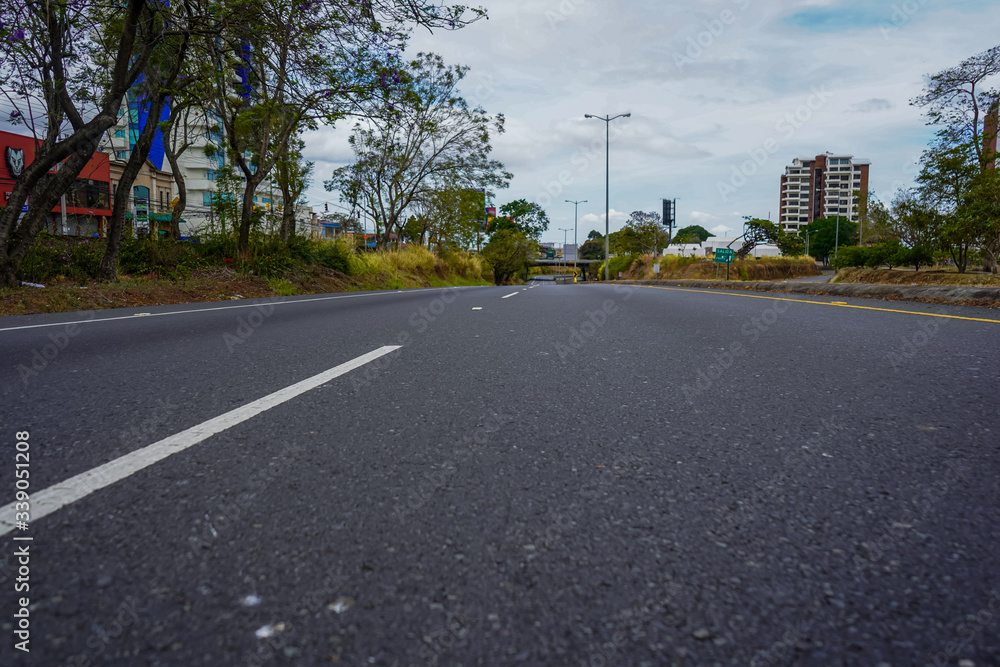 Impressive view of the empty streets of San Jose, near the Sabana, and the center due to quarantine for corona virus in Costa Rica