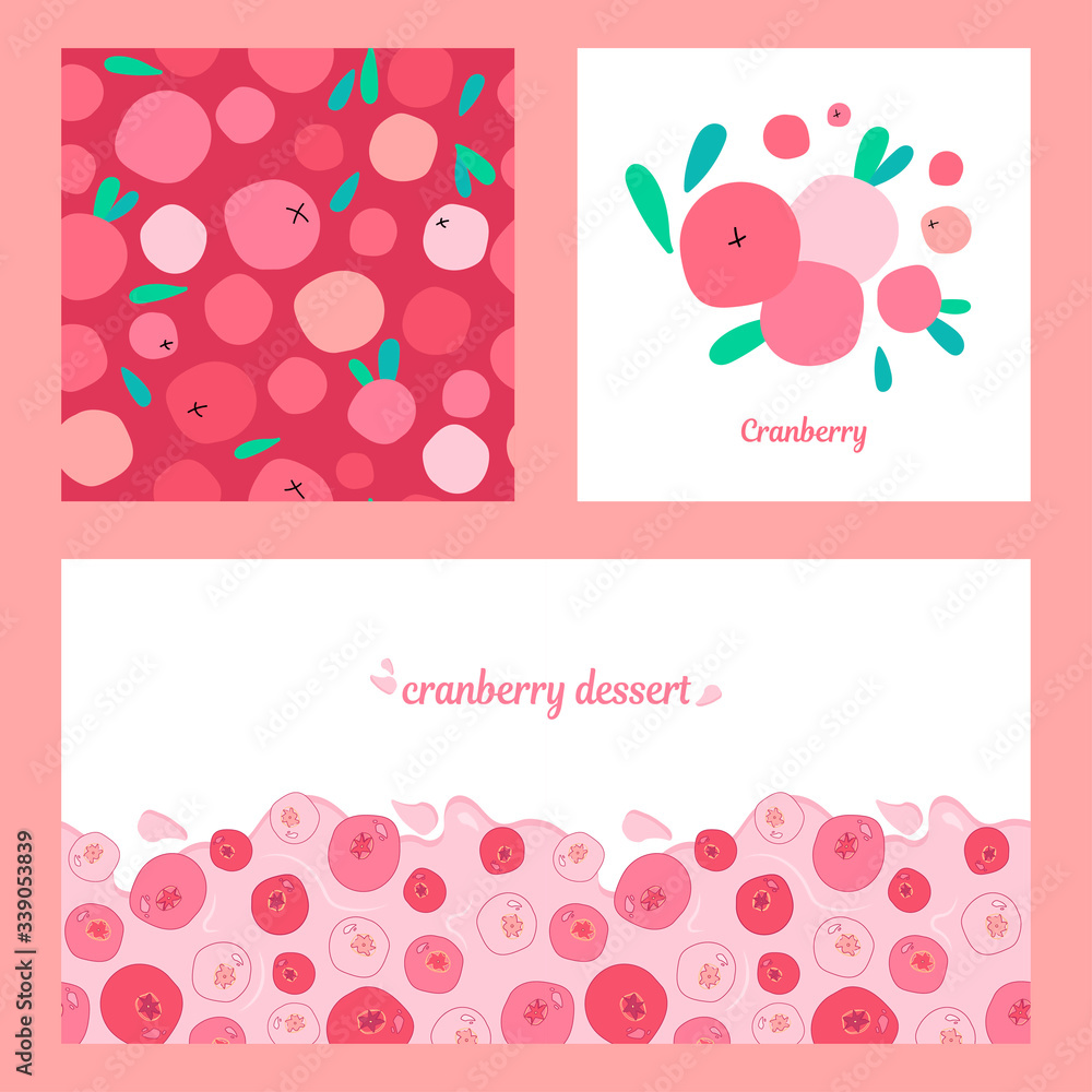 set of three templates with fresh lingonberries, cranberries and leaves set of three templates with fresh lingonberries, cranberries and leaves