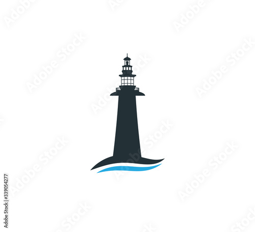 simple lighthouse above wave vector logo design © great19