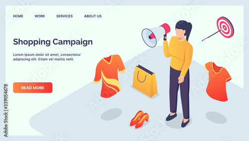 shopping campaign digital marketing for brand awarenessfor website landing homepage with isometric style