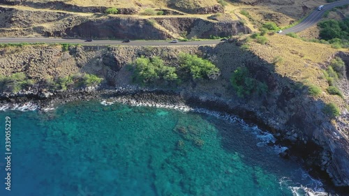 Panning Aerial View Maui Rocky Coastline photo