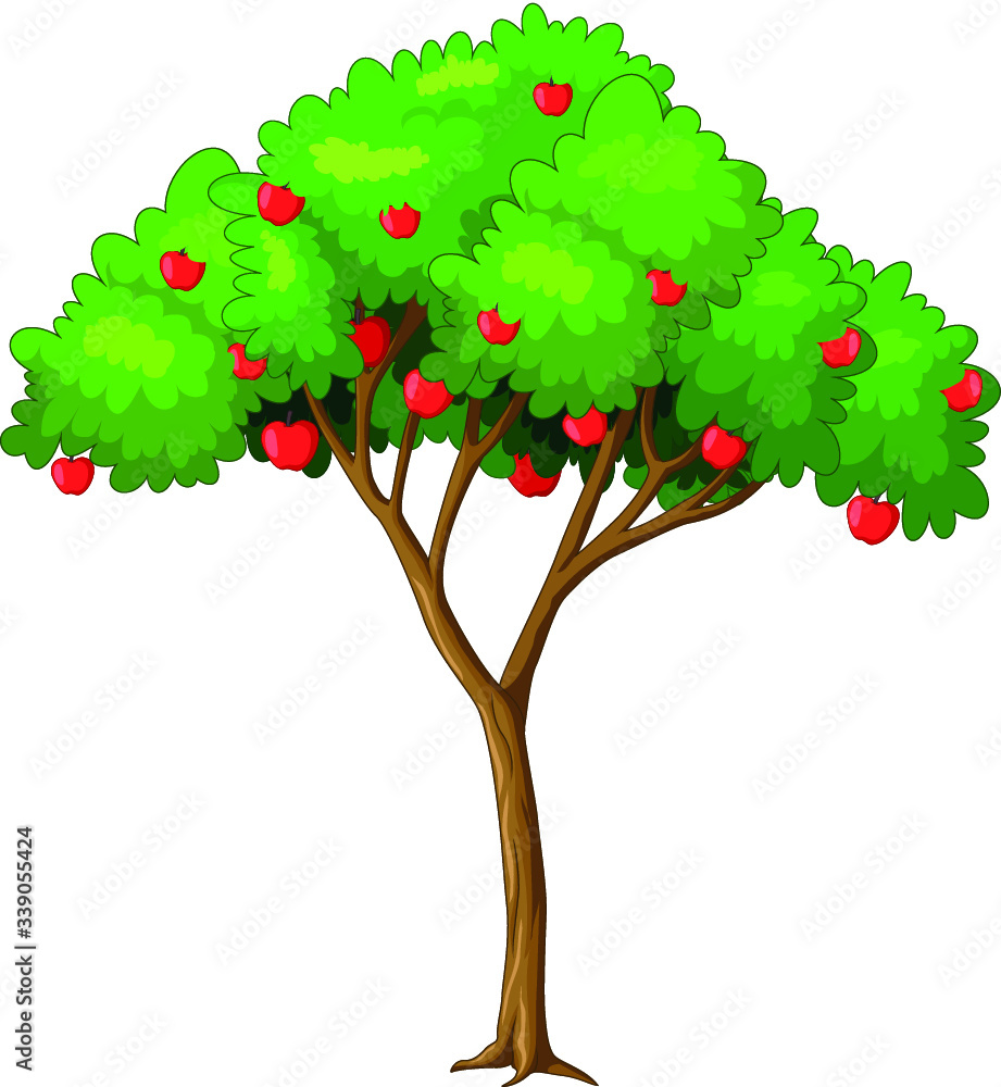 Cool Apple Tree Cartoon Vector Illustration 