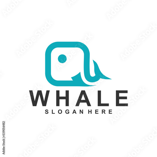 Simple whale logo template design in linear style