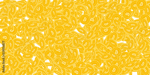 Bitcoin, internet currency coins falling. Scattere