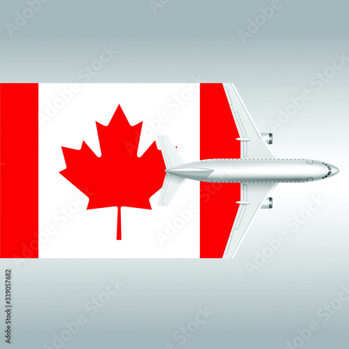 Plane and flag of Canada. Travel concept for design