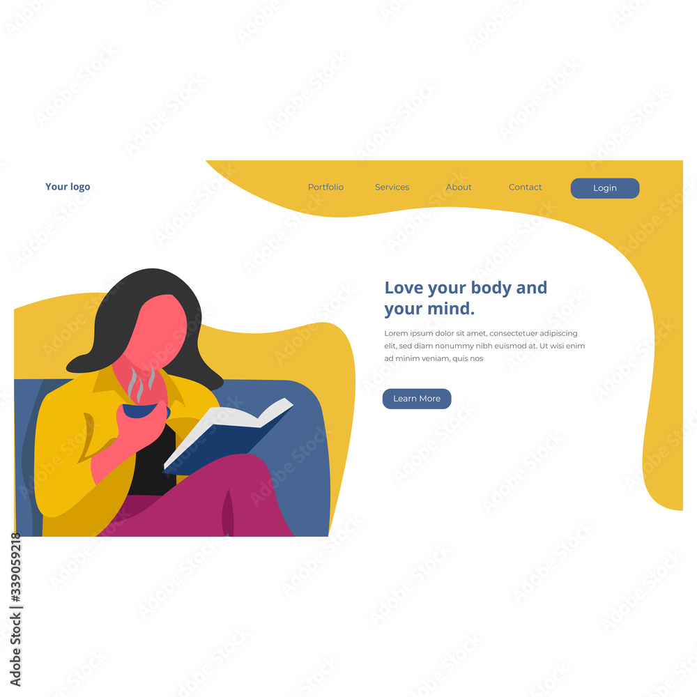 landing page illustration design template reading a book
