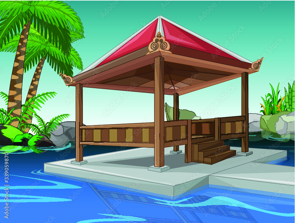 Cool Brown Wood Building in Waterpool Cartoon Vector Illustration Cool Brown Wood Building in Waterpool Cartoon Vector Illustration