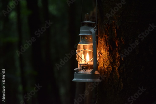 kerosene lamp at night