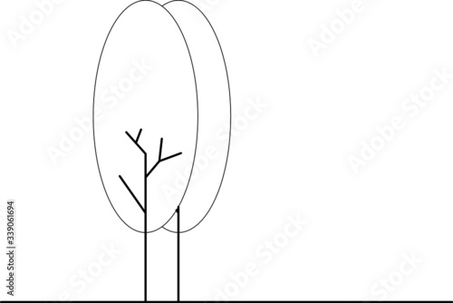 2D image in CAD drawing the trees from the side elevation are graphically drawn. Drawing in black and white.

