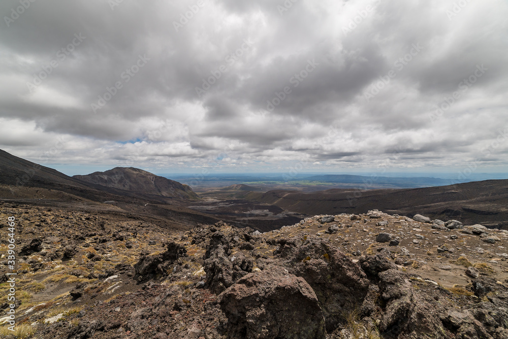 A volcanic landscape along the Tongariro Crossing in New Zealand’s North Island