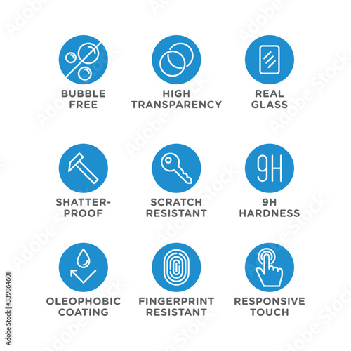 Slika na platnu Smartphone screen protection icon set, tempered glass, screen.