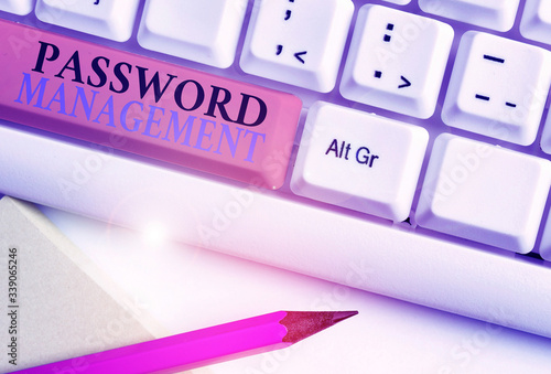 Conceptual hand writing showing Password Management. Concept meaning software used to help users better analysisage passwords photo