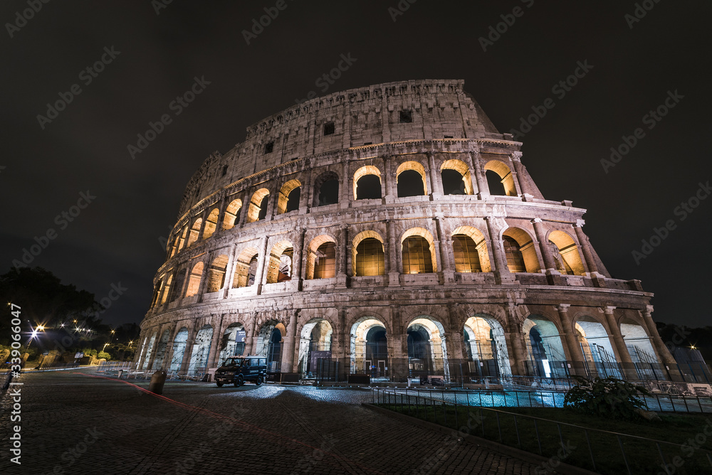 The incredible Roman Colosseum in Rome, Italy illuminated at night