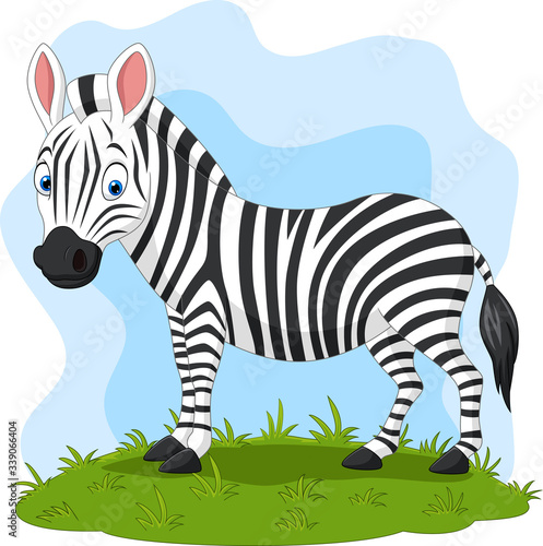 Cartoon happy zebra in the grass
