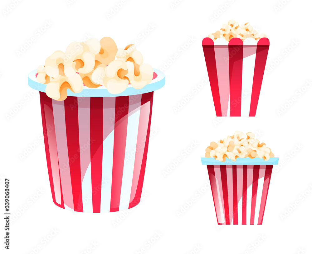 Popcorn in classic striped red white cardboard box
