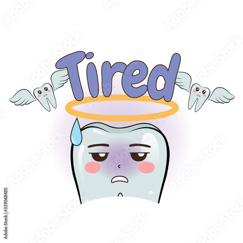 Dentist with word Tired, Cartoon character Dentist Design, Medical worker, Medical concept. Vector illustration.