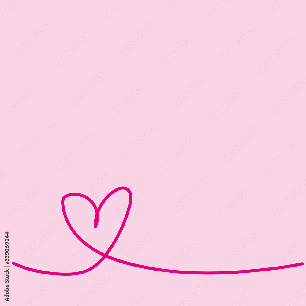 heart drawn postcard pink background. Heart love card with copy space. 