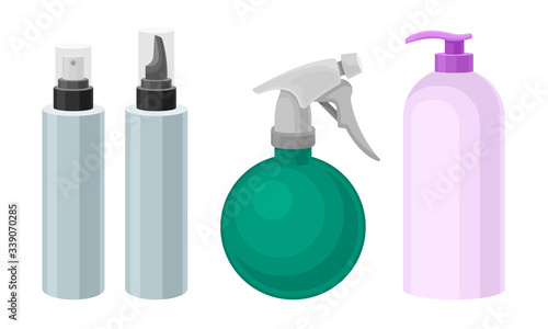 Hair Cosmetics for Barbershop or Hairdressing Saloon with Lotion Bottle and Shampoo Vector Set