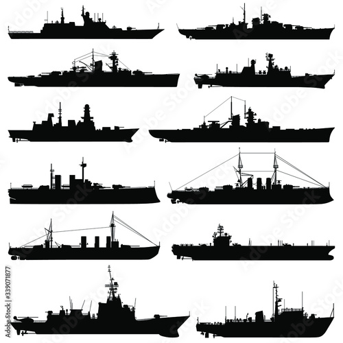 Collection silhouettes of ships. Ships silhouettes. Set of ships. Bundle ships. Vector illustration.