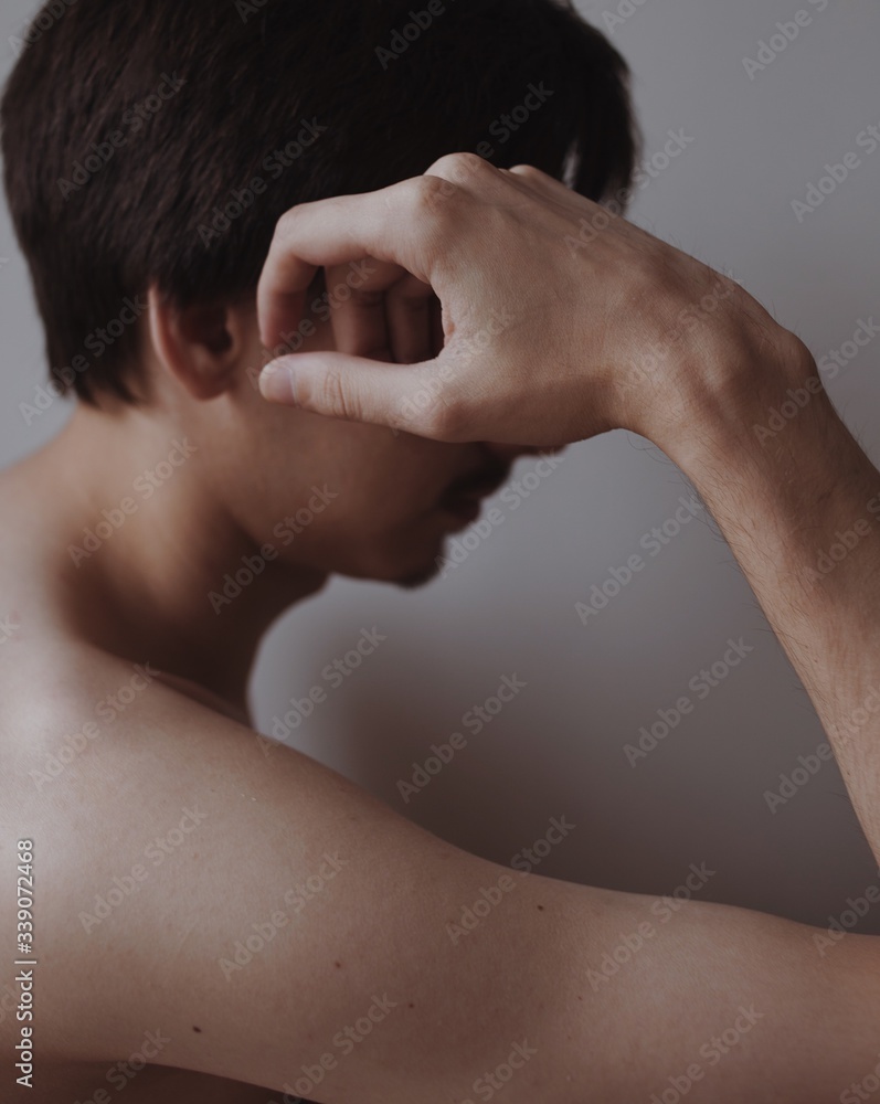 man body on grey background man body on grey background