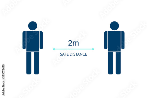 Keep distance sign. Coronovirus epidemic protective equipment. Preventive measures. Steps to protect yourself. Keep the 1 meter distance. Vector illustration.