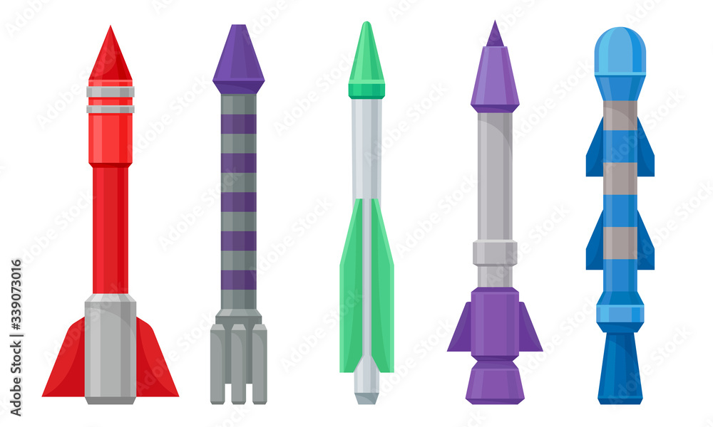 Military Guided Missiles of Different Color and Shape Vector Set Military Guided Missiles of Different Color and Shape Vector Set