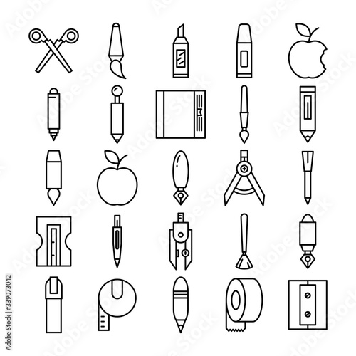 stationery and office supply icons set line design