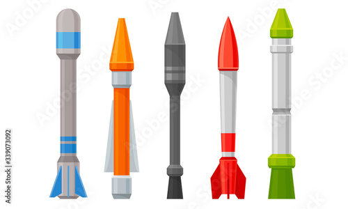 Military Guided Missiles of Different Color and Shape Vector Set
