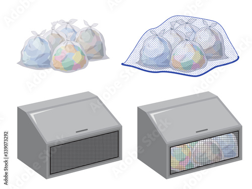 ゴミ置き場のイラストセット_ネット_ゴミステーション