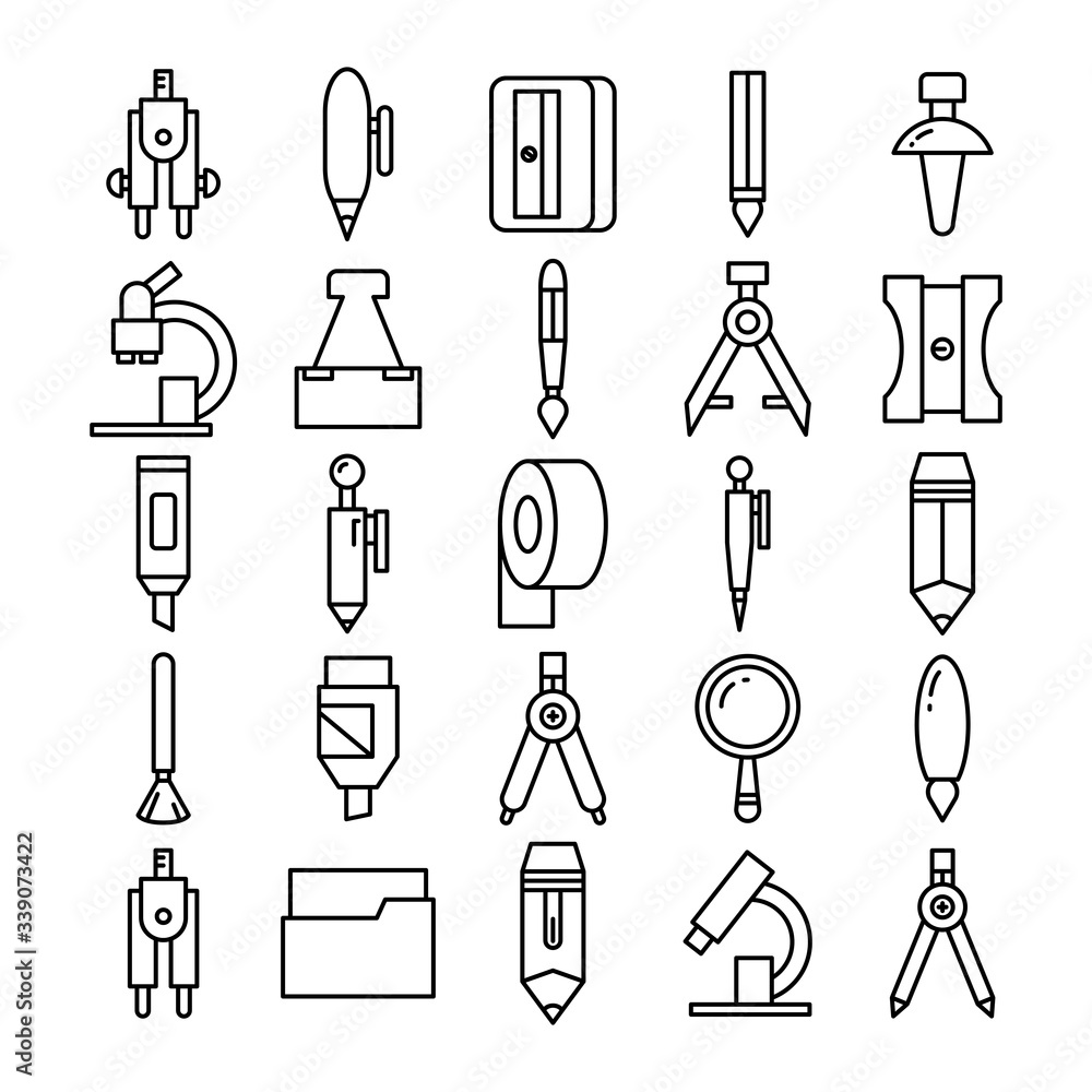 stationery and office supply icons set line design stationery and office supply icons set line design