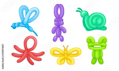 Balloon Twisting Art with Animal Figures Vector Set
