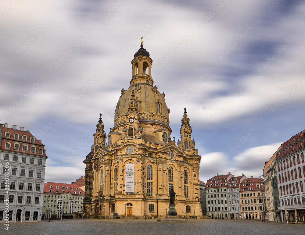 Long Time Exposure Frauenkirche Saxony Dresden empty Neumarkt no people