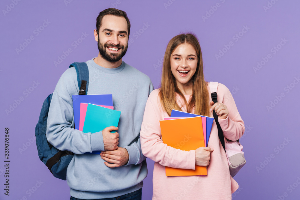 Happy loving couple friends students Happy loving couple friends students