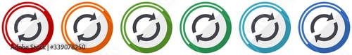 Reload icon set, flat design vector illustration in 6 colors options for webdesign and mobile applications