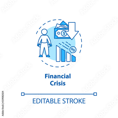 Financial crisis concept icon. International stock market crash, global economic emergency idea thin line illustration. Currency recession. Vector isolated outline RGB color drawing. Editable stroke