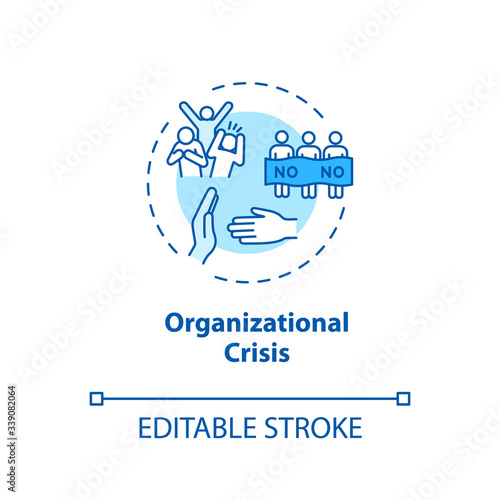 Organizational crisis concept icon. Social protest, civil unrest idea thin line illustration. Political strike, violent public demonstration. Vector isolated outline RGB color drawing. Editable stroke
