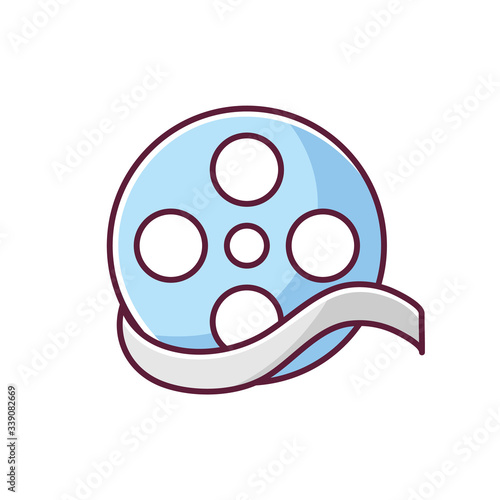 Documentary film blue RGB color icon. Common movie genre, film category. historical biopic. Biographical, non fictional story. Camera reel isolated vector illustration